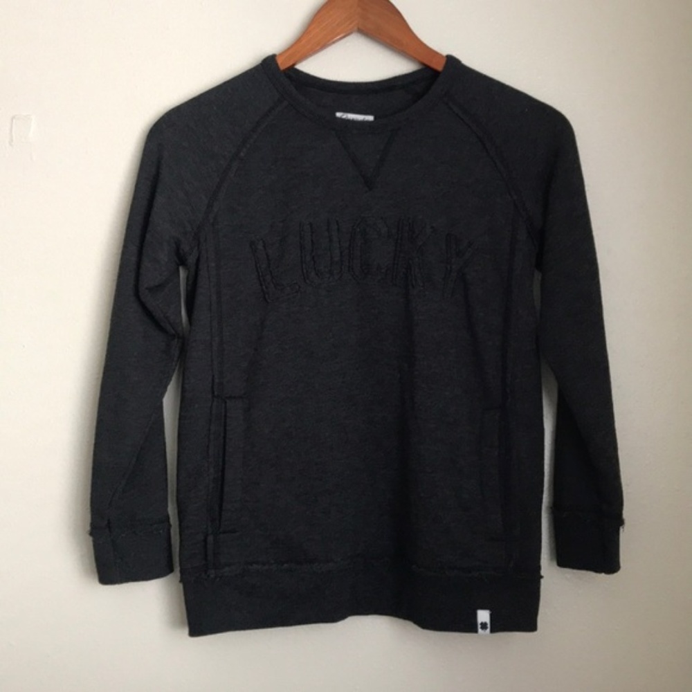 Lucky Brand Charcoal Grey Logo Pullover Sz Small - Picture 2 of 6